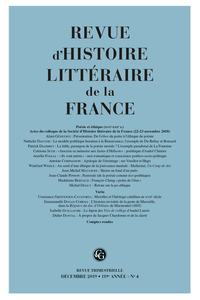 Revue d’Histoire Littéraire de la France, Poésie et éthique (XVe-XXIe s.)